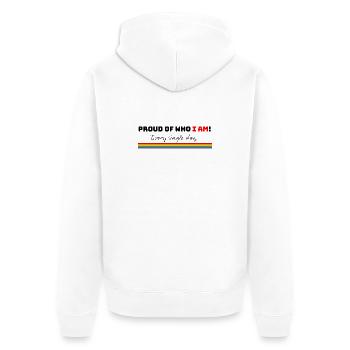Fière de qui je suis | LGBTQIA+ - Veste à capuche bio Premium Unisexe - blanc - Dos - Thijin (182cm)