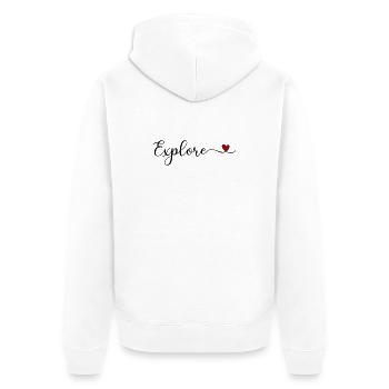 Erkunde Typografie mit Herz - Unisex Premium Bio Zip Hoodie - Weiß - Hinten - Thijin (182cm)