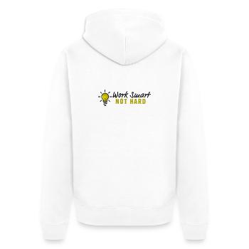 Work smart not hard - Glühbirne Design - Unisex Premium Bio Zip Hoodie - Weiß - Hinten - Thijin (182cm)
