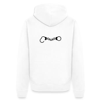 Handschellen -- ©roil - Unisex Premium Bio Zip Hoodie - Weiß - Hinten - Thijin (182cm)