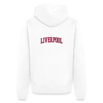 Liverpool Varsity Schriftzug Design - Unisex Premium Bio Zip Hoodie - Weiß - Hinten - Thijin (182cm)