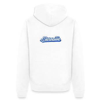 Marseille Retro Blue Script - Unisex Premium Organic Zip Hoodie - white - Back - Thijin (182cm)