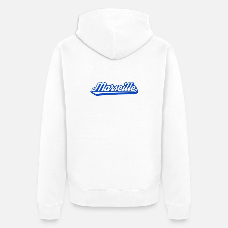 Marseille Rétro Blue Script - Veste à capuche bio Premium Unisexe - blanc
