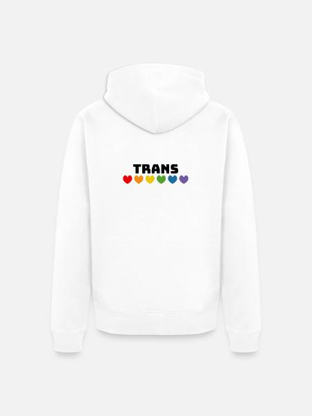 Rainbow heart trans black - Unisex Premium Organic Zip Hoodie - white