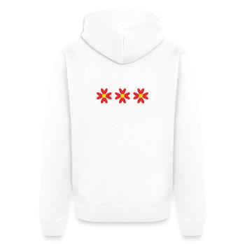 BLUME. BLUME. NATUR. ÖKOLOGIE. JAHRESTAG - Unisex Premium Bio Zip Hoodie - Weiß - Hinten - Thijin (182cm)