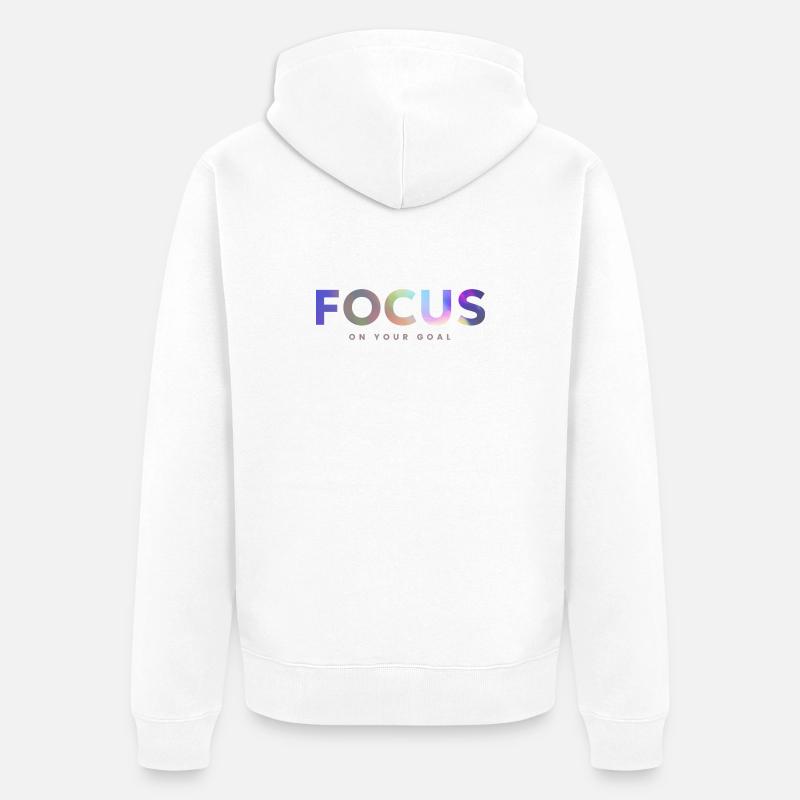 « CONCENTREZ-VOUS sur votre objectif » - Veste à capuche bio Premium Unisexe - blanc