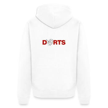 DARTS, Bullseye Logo, Onehundreteighty, Darts WM - Unisex Premium Bio Zip Hoodie - Weiß - Hinten - Thijin (182cm)