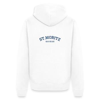 St. Moritz - Suisse - Switzerland - Swiss - Unisex Premium Organic Zip Hoodie - white - Back - Thijin (182cm)
