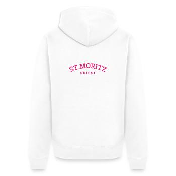 St. Moritz - Suisse - Switzerland - Swiss - Unisex Premium Organic Zip Hoodie - white - Back - Thijin (182cm)