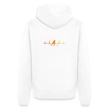Die Floorballspieler und Floorball passen zusammen - Unisex Premium Bio Zip Hoodie - Weiß - Hinten - Thijin (182cm)