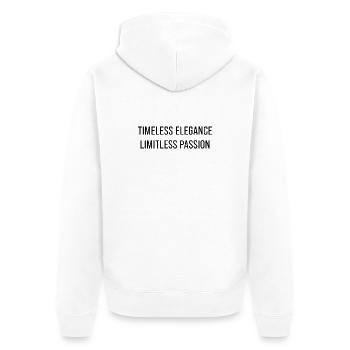 Timeless Elegance. Limitless Passion. - Unisex Premium Organic Zip Hoodie - white - Back - Thijin (182cm)