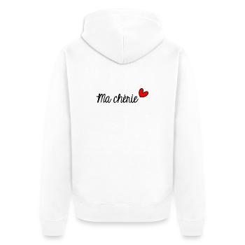 HERZ. HERZ. VALENTINSTAG. LIEBE. LIEBE. PAAR. - Unisex Premium Bio Zip Hoodie - Weiß - Hinten - Thijin (182cm)