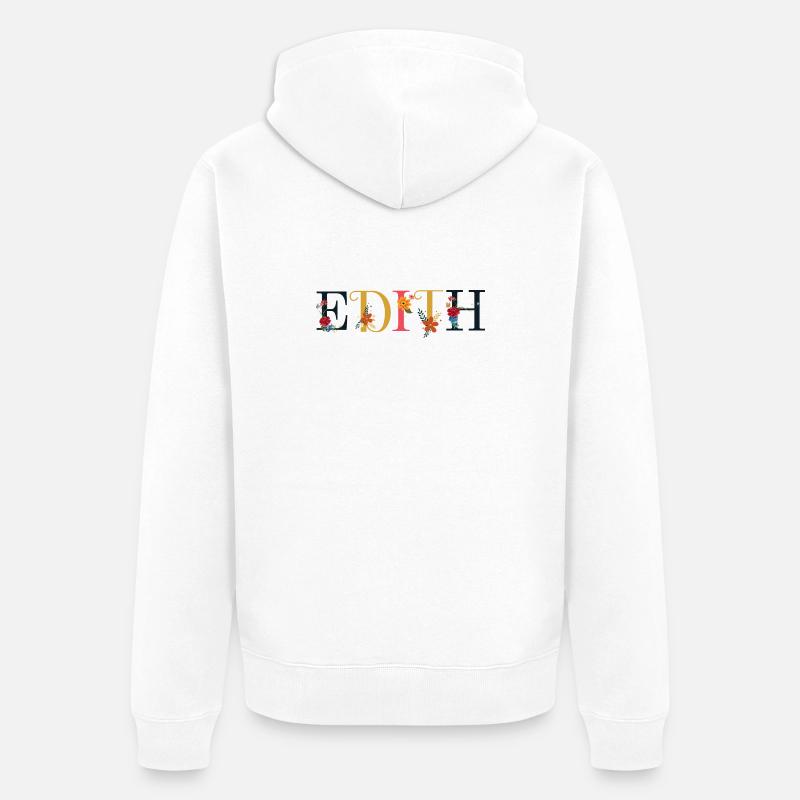Le nom d’EDITH est décoré de fleurs - Veste à capuche bio Premium Unisexe - blanc