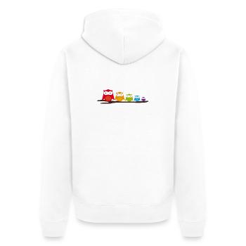 Bunte Eulenfamilie sitzt gemeinsam auf dem Ast - Unisex Premium Bio Zip Hoodie - Weiß - Hinten - Thijin (182cm)