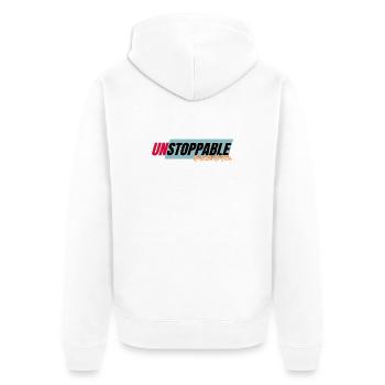 Unaufhaltsam ohne Grenzen - Unisex Premium Bio Zip Hoodie - Weiß - Hinten - Thijin (182cm)