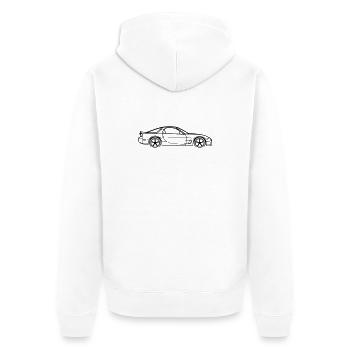 RX‑7 Line Silhouette – JDM Performance Art - Unisex Premium Bio Zip Hoodie - Weiß - Hinten - Thijin (182cm)