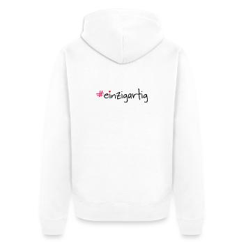 #einzigartig - Unisex Premium Bio Zip Hoodie - Weiß - Hinten - Thijin (182cm)