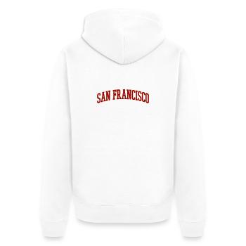 San Francisco Bogen Schriftzug Vintage - Unisex Premium Bio Zip Hoodie - Weiß - Hinten - Thijin (182cm)