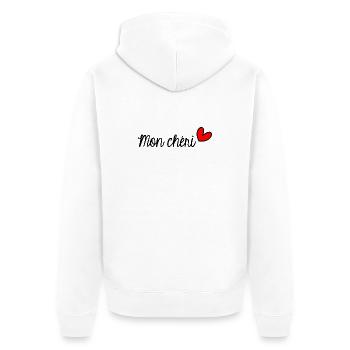 HERZ. HERZ. VALENTINSTAG. LIEBE. LIEBE. PAAR. - Unisex Premium Bio Zip Hoodie - Weiß - Hinten - Thijin (182cm)