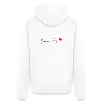PAPA. VATERTAG. FROHER VATERTAG. ALLES GUTE ZUM GEBURTSTAG. - Unisex Premium Bio Zip Hoodie - Weiß - Hinten - Thijin (182cm)