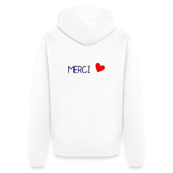 THANK YOU. THANKS. THANK YOU. ANNIVERSARY. BIRTH. - Unisex Premium Organic Zip Hoodie - white - Back - Thijin (182cm)