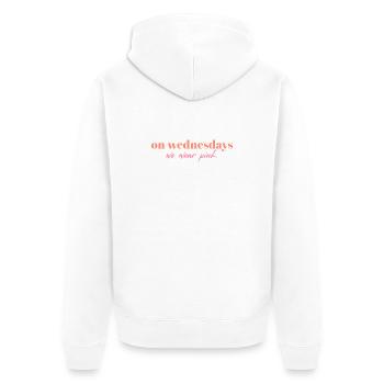 On Wednesdays We Wear Pink | Mean Girls Quote Desi - Unisex Premium Organic Zip Hoodie - white - Back - Thijin (182cm)
