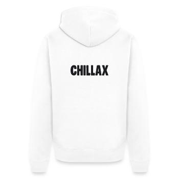 Chillax – Lockere flämische Stimmung - Unisex Premium Bio Zip Hoodie - Weiß - Hinten - Thijin (182cm)