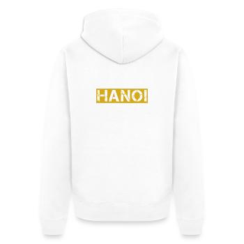Hanoï Vintage Texte Jaune - Veste à capuche bio Premium Unisexe - blanc - Dos - Thijin (182cm)