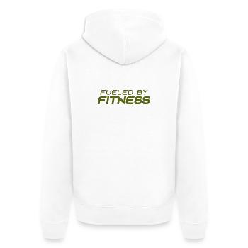 Alimenté par la forme physique - Sport - Salle de sport - Athlétisme - Veste à capuche bio Premium Unisexe - blanc - Dos - Thijin (182cm)