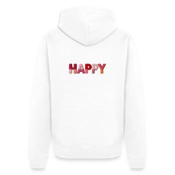 Happy Stoff Optik Typografie Trend - Unisex Premium Bio Zip Hoodie - Weiß - Hinten - Thijin (182cm)