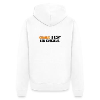 Oranje is echt een Kutkleur - Nederland - Niederla - Unisex Premium Bio Zip Hoodie - Weiß - Hinten - Thijin (182cm)