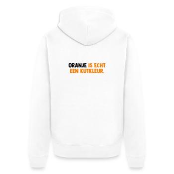 Oranje is echt een Kutkleur - Nederland - Niederla - Unisex Premium Bio Zip Hoodie - Weiß - Hinten - Thijin (182cm)