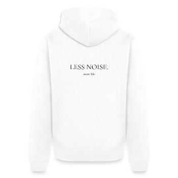 Moins de bruit, plus de vie | Citation sur le mode de vie minimaliste - Veste à capuche bio Premium Unisexe - blanc - Dos - Thijin (182cm)