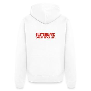 Switzerland - Great Since 1291 - Schweiz - Schwiiz - Unisex Premium Bio Zip Hoodie - Weiß - Hinten - Thijin (182cm)