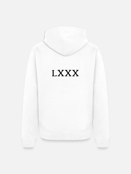 80 années - chiffres romains - Veste à capuche bio Premium Unisexe - blanc