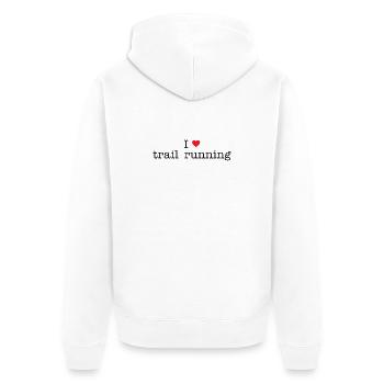 Ich liebe Trailrunning - Unisex Premium Bio Zip Hoodie - Weiß - Hinten - Thijin (182cm)