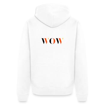 WOW dreifarbig - Unisex Premium Bio Zip Hoodie - Weiß - Hinten - Thijin (182cm)