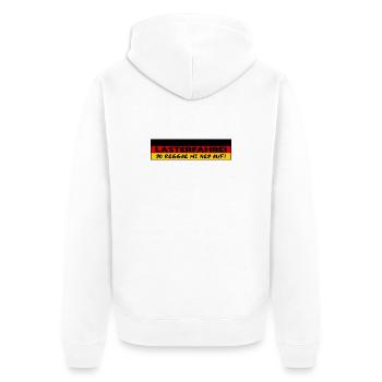 LASTERFAHREI - Do Reggae Mi Ned Auf! DEUTSCHLAND - Unisex Premium Bio Zip Hoodie - Weiß - Hinten - Thijin (182cm)