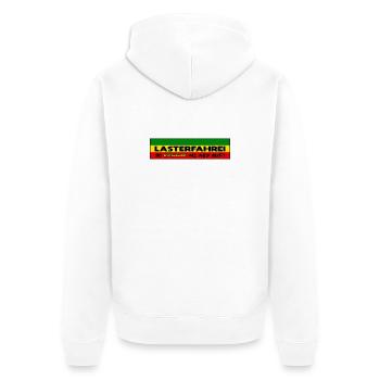 LASTERFAHREI - Do Reggae Mi Ned Auf! REGGAE Eckig - Unisex Premium Bio Zip Hoodie - Weiß - Hinten - Thijin (182cm)