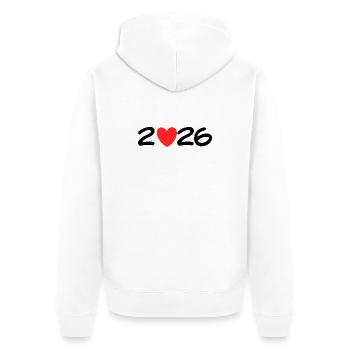 2026 mit Herz. Silvester & Neujahr Vorfreude Glück - Unisex Premium Bio Zip Hoodie - Weiß - Hinten - Thijin (182cm)