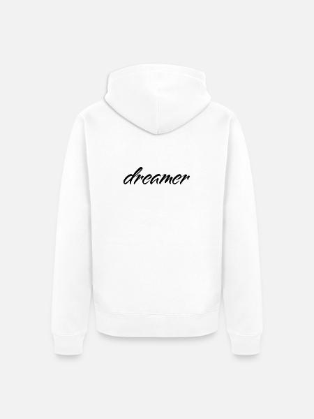 Dreamer Minimalist Saying T-Shirt - Unisex Premium Organic Zip Hoodie - white