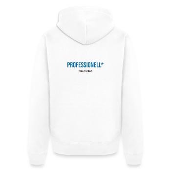 Professionell überfordert – lustiger Spruch - Unisex Premium Bio Zip Hoodie - Weiß - Hinten - Thijin (182cm)
