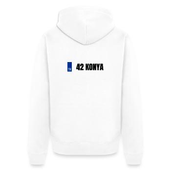 42 Konya Kennzeichen | Türkisches Kennzeichen - Unisex Premium Bio Zip Hoodie - Weiß - Hinten - Thijin (182cm)