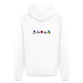Cardio-Herz mit Flagge Frankreich und Flagge Ukraine - Unisex Premium Bio Zip Hoodie - Weiß - Hinten - Thijin (182cm)