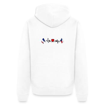 Cardioherz mit Flagge Frankreich und Flagge Tschechien - Unisex Premium Bio Zip Hoodie - Weiß - Hinten - Thijin (182cm)