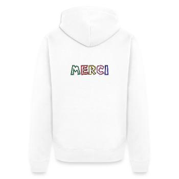 VIELEN DANK. DANKE. VIELEN DANK. JAHRESTAG. GEBURT. - Unisex Premium Bio Zip Hoodie - Weiß - Hinten - Thijin (182cm)