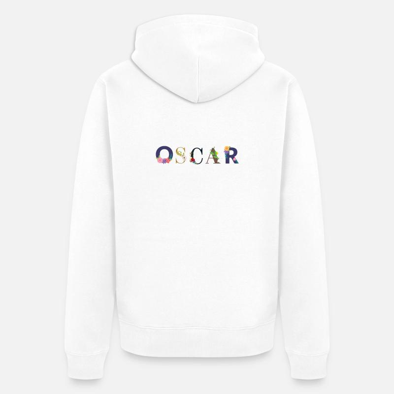 Le nom d’OSCAR décoré de fleurs - Veste à capuche bio Premium Unisexe - blanc