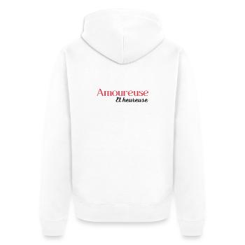 Amoureuse et heureuse - Veste à capuche bio Premium Unisexe - blanc - Dos - Thijin (182cm)
