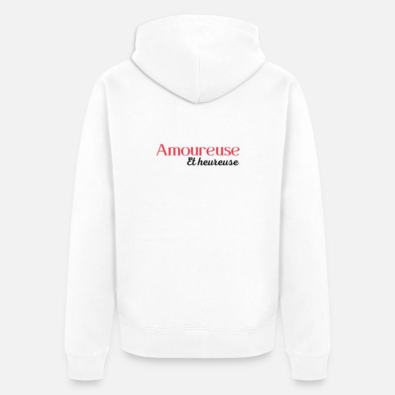 Amoureuse et heureuse - Veste à capuche bio Premium Unisexe - blanc