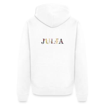 JULIA Name mit Blumen geschmückt - Unisex Premium Bio Zip Hoodie - Weiß - Hinten - Thijin (182cm)